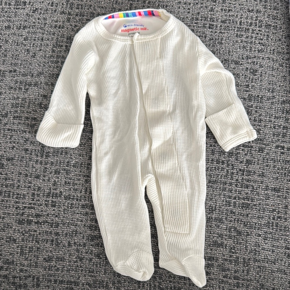 Magnetic Me White Waffle Knit Baby One Piece